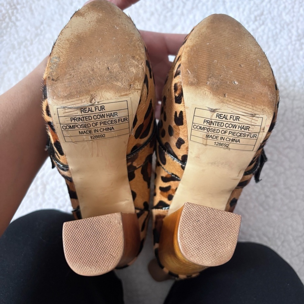 Steve Madden Cow Fur Leopard Print platform Heeled Boots size 7 - Picture 7 of 9